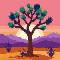 Joshua tree in the desert at sunset vector