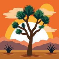 Joshua tree in the desert with mountains and sun vector