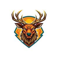 A deer head with horns on the shield vector
