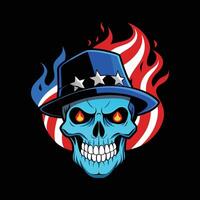 A skull wearing a hat with an american flag on it vector