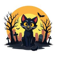 A black Halloween cat in a flat design. vector