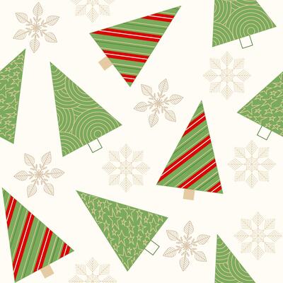 Doodle festive endless Christmas tree texture with gold snowflakes. Holiday repeating pattern Handdrawn winter background Modern geometric holiday design for print, wallpaper, wrapping, cover, textile