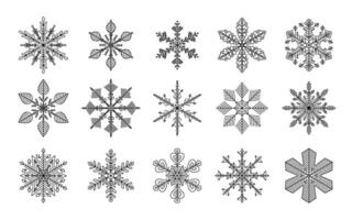 Snowflakes icons set. Merry Christmas and happy new year snowflake template collection. Snow symbols of winter design elements. Ice crystal illustrations isolated on white background vector