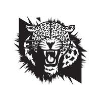 A black and white jaguar head with a black background vector