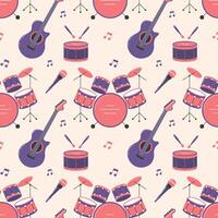 Seamless pattern with musical instruments. Flat style illustration, background vector
