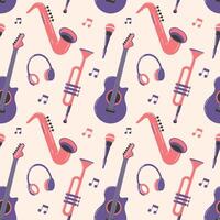 Seamless pattern with musical instruments. Flat style illustration, background, print vector