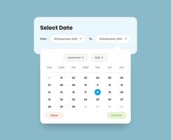 Simple calendar element or date range pickup web and mobile ui popup design vector