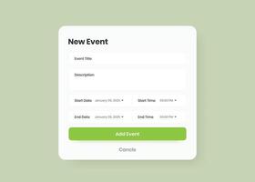 New event create form popup design for web and mobile application vector