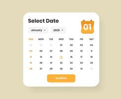 Date picker minimalist calendar popup ui template design for mobile and web interface vector