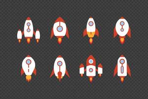 Modern cartoon rocket and spaceship flat illustration set design with various style vector