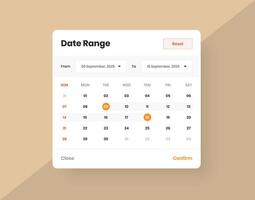 Modern minimalist calendar or date range selector web and mobile ui element vector