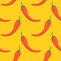 Bright red chili peppers on a vibrant yellow background create a lively pattern design vector