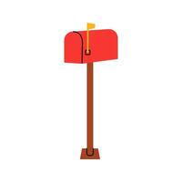 Bright red mailbox on a simple wooden post in a residential area during daylight hours vector
