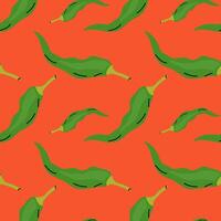 Colorful pattern of green chilies on a vibrant orange background in a playful design vector