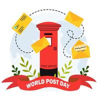 Celebrating World Post Day with a vibrant red mailbox and flying letters in a global context vector
