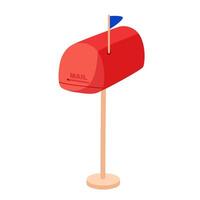 Bright red mailbox standing on a wooden post against a simple background highlighting its design vector