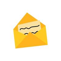 A yellow envelope containing a handwritten note rests on a plain background, ready for delivery vector