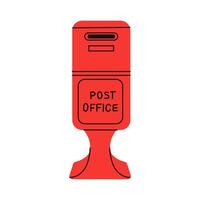 Bright red post office mailbox standing alone on a sidewalk in an urban area during daytime vector