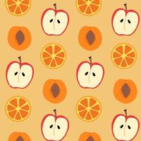 Colorful fruit pattern featuring apples and oranges on a light beige background vector