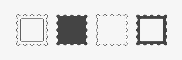 Scallop rectangle frames for text and image. Empty box border. Black white color vector