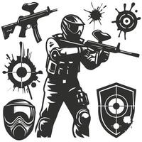 Collection Of Vintage Paintball Club Elements. vector