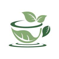 Tea cup with leaves icon illustration vector