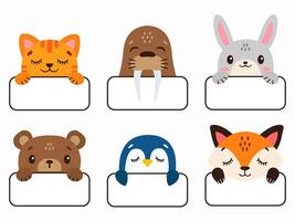 Set of name stickers. Animal stickers. illustration in flat style vector