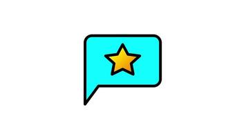 Looping animation of a clipboard with a chat and star symbols, indicating the act of leaving a product review video