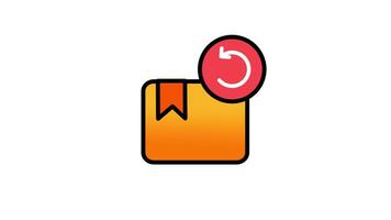 Looping animation of a package with a circular arrow, representing the process of returning a purchased product video