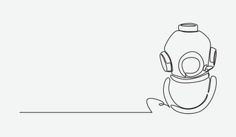 Continuous one line drawing of old diving scuba helmet. Vintage, underwater concept. Editable stroke. vector