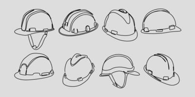 Set continuous one line drawing of safety helmet. Graphic illustration. vector