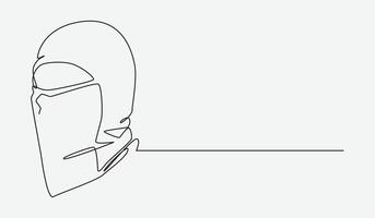 Continuous one line drawing of balaclava. Protection, mask, crime concept. Editable stroke . vector