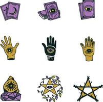 Bundle of Fortune and Magical Illustration, Halloween Vibe and Witches Elements, Colored Handdrawn Style vector