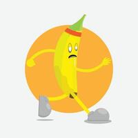 A cartoon banana running with a hat on vector