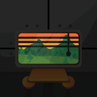 A tv screen with a mountain view in the background vector