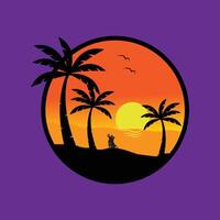 A silhouette of palm trees and a sunset vector