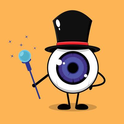 An illustration of a cartoon eye with a top hat and wand