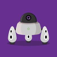 A robot with a purple background and a q vector
