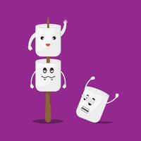 Two marshmallows with faces and arms on top of each other vector