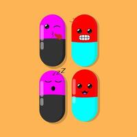Four pills with different faces and expressions vector