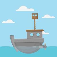 A cartoon boat floating in the ocean with a propeller vector