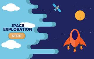 Space exploration start with rocket and space shuttle vector