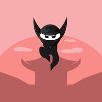 Ninja jumping over a building with a pink background vector