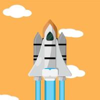 An illustration of a rocket launching into space vector