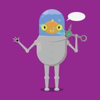 A cartoon fish in a space suit holding a pair of scissors vector