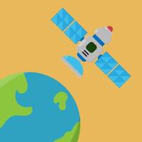 An illustration of a satellite and earth vector
