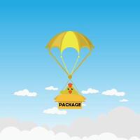 Chicken flying with parachute in the sky vector