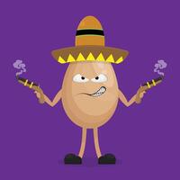 An egg character with a sombrero and guns vector