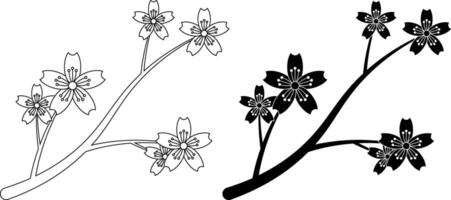 outline silhouette sakura branch icon set vector