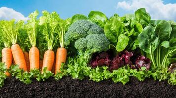 A Row of Fresh Vegetables Against a Blue Sky photo